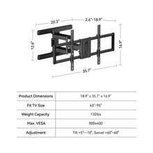 MonTek Full Motion TV Wall Mount 13–95 Inch Flat & Curved TVs And Monitors, Swivel & Tilt Articulating Bracket, VESA 400x400mm, Holds Up To 110 Lbs, Center Design Adjustable Black - 43-95英寸 - 查看 2
