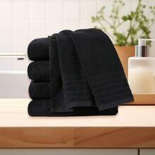 Toalla Antibacteriana Segura para Piel 100% Algodón Premium, Alta Absorción Suave Sin Irritación, Tamaños 30x50cm 35x75cm 70x130cm 90x150cm, Toalla Infantil Toalla de Mano Toalla de Baño Toalla Grande, Multicolor - NEGRO - Ver 15