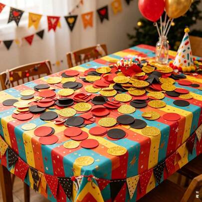 100pcs Red, Black & Gold Glitter Round Confetti / Halloween Party Table Decor Confetti / Birthday / Wedding / Festival Scatter Prop / Round Gold Sequin Paper Confetti / Party Table Decor, Photo Backdrop / For: Holiday Parties, Bachelorette Parties Confetti Toss, Table Decoration