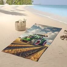 1pc Large Tractor Design Beach Towel, Suitable For Beach, Pool And Picnic - Featuring Vibrant Tractor Pattern Design, Soft Texture, Ideal Choice For Summer Pool Parties And Events - A - View 3