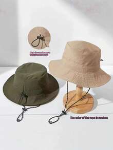 1pc Quick-Dry Bucket Hat, , Outdoor Hiking Waterproof Sun Protection Hat, Fishing Sun Hat Foldable Storage, Fashion Accessory Hat, Holiday Gift, Back To School Season {Windproof Rope Color Style Random} Men's Hat - Multicolor - View 4