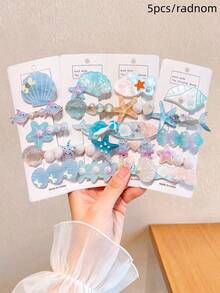 5/10pcs/Set Ocean Style Shell & Starfish Hair Clips, Mermaid Side Bangs Clips - Suitable For Girls And Women, Fits Various Hairstyles And Occasions, Random Color,Hair Barrettes - Multicolor - View 12