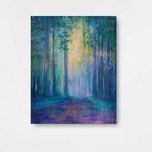 1 pieza de arte de pared en lienzo abstracto de bosque pastel - Pintura moderna minimalista verde púrpura rosa, marco de madera envuelto a prueba de agua, paisaje de naturaleza sereno listo para colgar para sala de estar, dormitorio, baño, regalo de inauguración de la casa, decoración del hogar con tonos suaves y apagados - Enmarcado - Ver 1