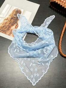 1pc Lace Floral Trim Scarf, Triangular Scarf, Bag Decor, Hair Tie - Multicolor - View 8