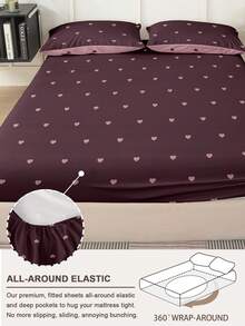 1pc Heart Pattern Fitted Sheet, Bedding, Fitted Sheet, Mattress Cover, Soft And Comfortable Bedroom Mattress Protector Fitted Sheet, Machine Washable - Multicolor - View 4