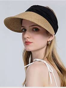 1pc Women's Summer Outdoor Open Top Wide Brim Sun Hat/Beach Open Top Woven Straw Hat - Portable Foldable Headband Style Baseball Cap Casual Sweet Sports Style - Sun Hat Suitable For Daily Outings And Beach Vacations - Women's Summer Sun Protection Hat Sun Hat Sun Hat Headband Style Baseball Cap - A - View 12