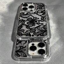1pc Black Lace Flower Textured Matte Anti-Fall TPU Fashionable Phone Protective Case Suitable For IPhone 16, 15, 14, 13, 12, 11, 17 Pro Max - Multicolor - View 4