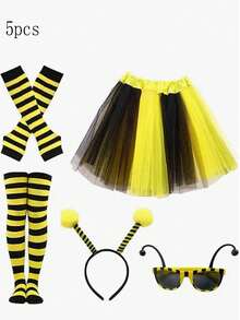 5pcs Bee Costume Set For Makeup, Role Play, Party, Suitable For Various Holiday Parties And Carnival Props,Halloween - Yellow - View 9