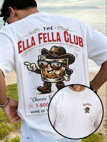 Herren-T-Shirt aus 100% Baumwolle, Oversized, mit Grafikdruck, Rundhalsausschnitt, Kurzarm, "The Ella Fella Club" Retro Western Whiskey Maskottchen-Print, lässiger, lockerer Schnitt, T-Shirts für Männer, chemis - Weiss - Übersicht 1