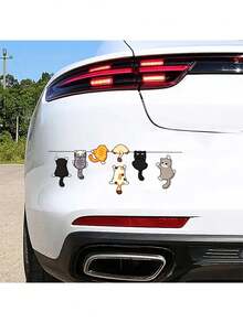 1张卡通猫攀爬白色墙贴，耐用易贴，适用于汽车、笔记本电脑、冰箱、桌子、水瓶等多种表面 - A - 查看 2