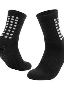 1/3/6 Pairs Men's Thick Short Football Socks, Non-Slip Couple Style Mid-Calf Sports Socks, Durable - Black and White - View 3