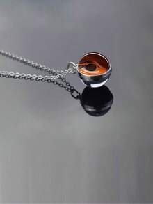 1PC Music Themed Instrument Patterned Necklace, Double-Sided Spherical Glass Inlaid Pendant, Suitable For Couples To Exchange Or As A Birthday Gift. - Silver - View 7