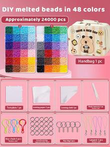 2.6mm 焊接珠組，豆子拼圖手工 DIY，生日、畢業、情人節、派對禮物，點火珠補充組，多色可選 - 2.6mm拼豆套裝 [附工具+水豚手提箱] - 查看 3