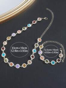 2pcs/Set Fashionable Minimalist Colorful Cubic Zirconia Crystal Necklace And Bracelet Jewelry Set, Versatile For Dates, Parties, Anniversaries, Birthdays, Valentine's Day, Ideal Gift For Women, Mothers, Mother's Day - Silver - View 6