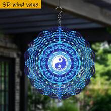 1 pieza Diseño floral complejo con patrón azul de Taiji 3D. 10in*10in con gancho giratorio, molino de viento creativo DIY de 360°, decoración colgante clásica de doble cara redonda para interiores/exteriores (sin incluir el colgante), estilo aleatorio - A - Ver 4