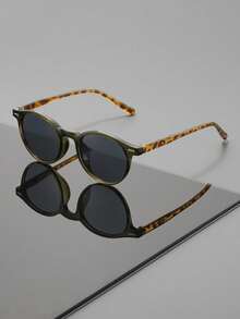 Vintage Tortoise Shell Style Unisex Fashion Glasses, Olive Green Frame, Sun Protection, Suitable For Dating And Street Photography - Mocha Brown - View 8