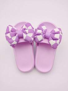 1 Pasang Sandal Datar Motif Kotak-kotak dengan Hiasan Pita, Sol Lembut, Nyaman, Sandal Modis, Cocok untuk Dalam/Luar Ruangan, Pantai, Musim Panas - Mauve Purple - View 3