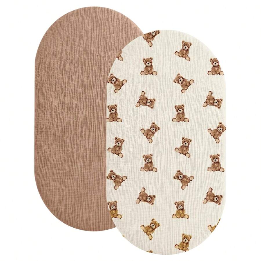 2 piezas de sábanas de muselina orgánica para moisés, suaves y ajustadas para Halo BassiNest Swivel Sleeper, Graco, Baby Delight, Chicco, Angelbliss, etc., tamaño 33" X 17", adecuadas para bebés niños y niñas - Multicolor - Ver 1