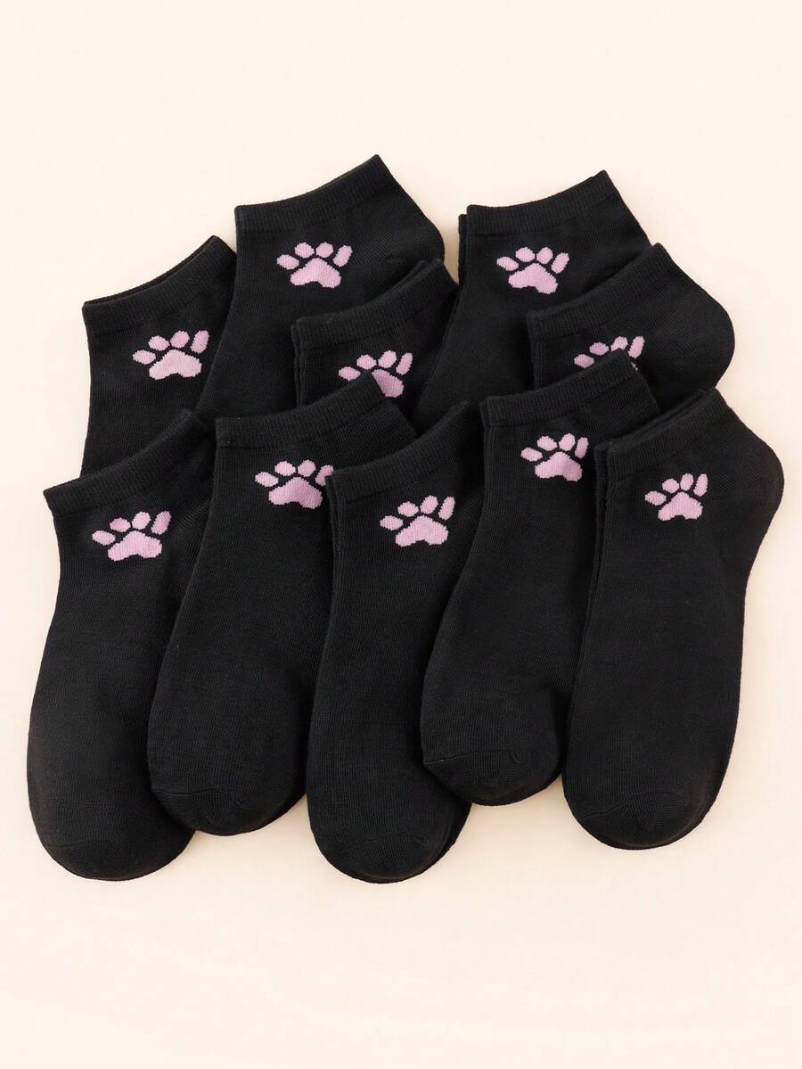 10 Pairs Women's Solid Color Ankle Socks - Black - View 1