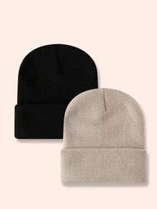 4pcs/Pack Solid Color Minimalist Knit Beanie, Unisex, Suitable For Casual Everyday Wear In Autumn/Winter - Multicolor - View 6