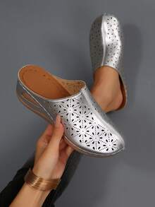 Hollow Out Wedge Sandals, Comfortable To Wear, Suitable For Long-Term Wear Like Work And Shopping - Silver Gold - View 3