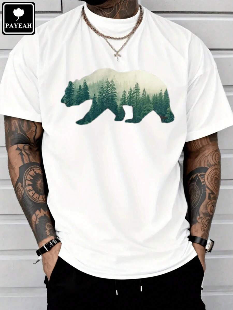 Camisetas de Senderismo con Diseño de Oso del Parque Nacional Vintage de PAYEAH, 100% Algodón Grueso - Blanco - Ver 1