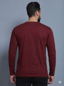 Men's Long-Sleeved T-Shirt, Basic Shirt Without A Hood, LIFE Print. - 酒紅色 - 查看 2