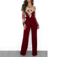 SJ3227 Women's Casual Water-Soluble Lace Off-Shoulder Wide-Leg Jumpsuit 7 Colors - 藍色 - 查看 4