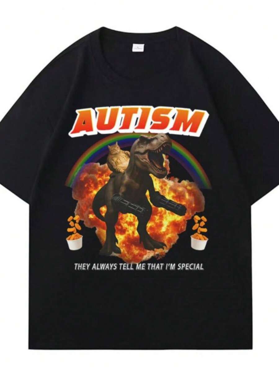 Women's T-Shirts Autisms Funny Cat Meme T-Shirt Men Women Tide Crewneck Short Sleeve Oversized T-Shirts Summer Sport Loose Cozy Streetwear T Shirtplayeras De Mujer - 黑色 - 查看 1