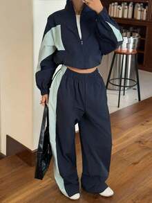 Conjunto de chaqueta y pantalones de mujer con parches de colores contrastantes - Multicolor 2 - Ver 10