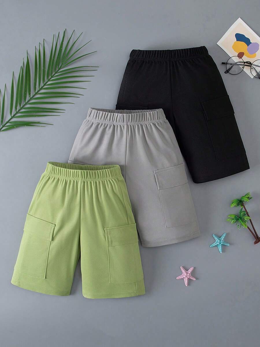 青少年男孩 3件/套 兒童工裝風短褲 夏季薄款休閒長褲 及膝短褲 男女通用 - 彩色 - 查看 1