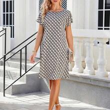 guangzhougaolangshangmao  Vestido casual y de oficina con estampado total, conjuntos de verano, atuendos de vacaciones para mujeres, atuendos para salir - Azul - Ver 5