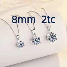 925 Sterling Silver Moissanite Necklace, 3ct 9mm*9mm, 40cm+5cm Chain, D Color Moissanite, With GRA Certificate, S925 Sterling Silver Transparent Twisted Chain, Hypoallergenic Material, Fashion, Elegant, Casual, Classic, Minimalist Design, Birthday, Anniversary, Valentine's Day, Mother's Day, With Gift Box. - Classic Six-prong Necklace - View 11