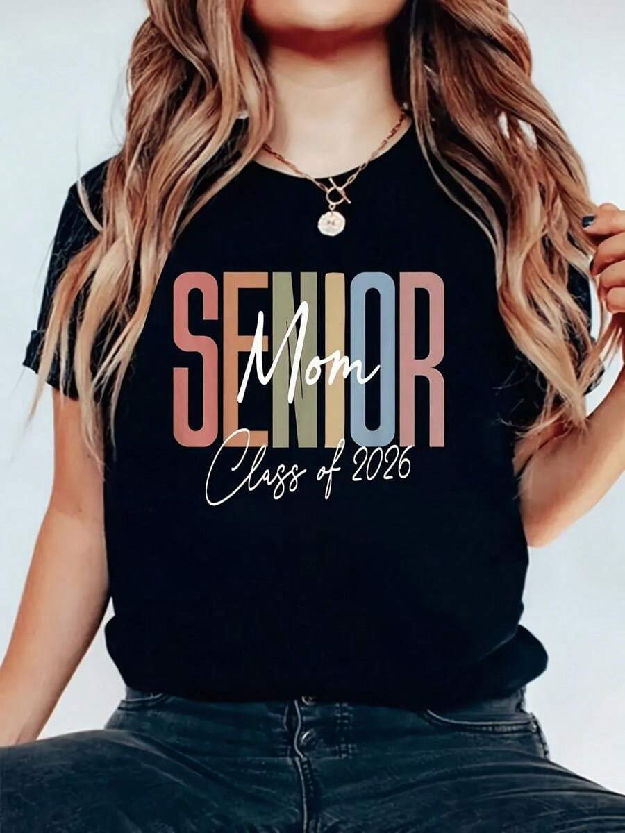 1 pieza de playera para hombre y mujer, 100% algodón puro, cuello redondo casual con estampado, manga corta transpirable para uso diario. El mejor regalo de playera mamá para celebrar el Día de la Madre - Negro - Ver 1