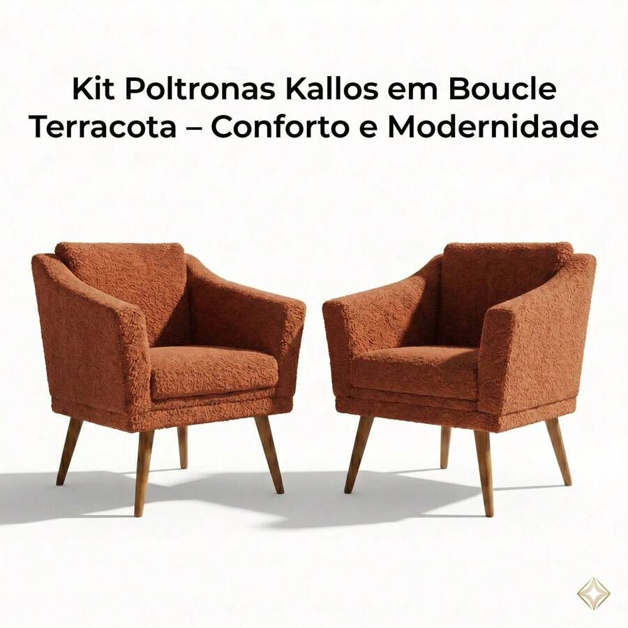 Kit 2 Poltronas Bouclé Terracota Kallos Moderna Sala Luxo - Vermelho - Visão 1