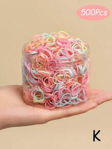 500pcs/Bottle Disposable Rubber Hair Bands, Black High Elasticity Durable Children's Hair Ties - Multicolor - View 4