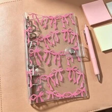 1件裝粉色蝴蝶結愛心 A6 透明 PVC 活頁夾，耐用時尚 PVC 封面，適合整理筆記與財務，6孔收納整理夾，DIY 散頁筆記本保護套，開學季理想禮物文具用品 - A - 查看 6