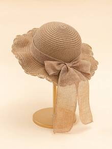 1 pieza Sombrero de sol blanco con onda y lazo para niñas, sombrero elegante con protección UV adecuado para la playa, viajes, vacaciones, estilo bohemio - 1PC - Ver 14