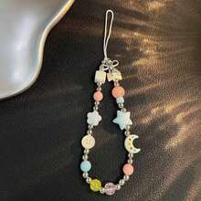 Cordón para teléfono con diseño de estrellas y lunas en colores caramelo, estilo Ins lindo con cuentas, accesorio portátil para teléfono - Multicolor - Ver 2