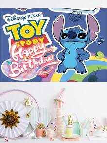 Disney Lilo & Stitch Birthday Backdrop Banner - 4 Styles With Iconic Stitch & Angel Prints, Vibrant "Happy Birthday" Text, Ideal For Themed Parties, Photo Booths & Event Decor - Multicolor - View 2