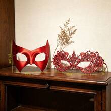 Lace Red Masquerade Mask, Sexy Women Mask For Christmas, Halloween Party, Carnival, Venetian Costume Party, Couples Mask - Red - View 10