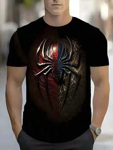 Camiseta de hombre con estampado de araña abstracta, diseño moderno y original, ideal para un look casual y atrevido. Tperfecta para el uso diario o para destacar en eventos. - Blanco - Ver 1