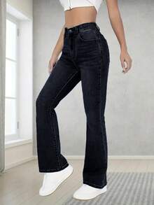 Quần Jeans Ống Loe Co Giãn Thoải Mái Đa Năng Cổ Điển Cho Bé Gái Tuổi Teen - màu đen - Xem 3