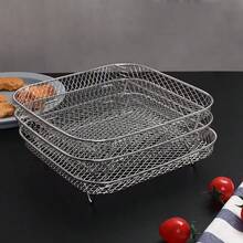 304 Stainless Steel Air Fryer Accessories - Square Air Fryer Rack, Multi-Purpose Air Fryer Accessories, Steamer Rack, Stackable Stainless Steel Rack, Drain Rack, Baking Rack, Drain Basket, Food Frying Basket - Multicolor - View 9