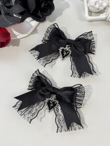 2pcs Gothic Style Lace Ribbon Heart Cross Accessories, Suitable For Holiday Costumes And Daily Wear For Gothic Enthusiasts,Clips For Hair,Claw Clips - Black - View 5