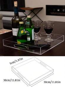 1pc Acrylic Tray, High-End Transparent Fruit Plate, Hotel/Home Use Storage Tray For Cosmetics, Acrylic Vanity Tray With Embedded Handle For Counter, Desk, Vanity - Transparent - View 17