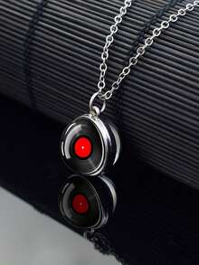1PC Music Themed Instrument Patterned Necklace, Double-Sided Spherical Glass Inlaid Pendant, Suitable For Couples To Exchange Or As A Birthday Gift. - Silver - View 4