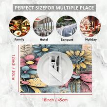 1件/4件/6件装花卉图案亚麻餐垫，适用于餐桌，四季皆宜，现代可水洗餐垫，家居装饰，杯垫，厨房餐垫，室内外派对装饰，理想礼品 - 彩色 - 查看 10