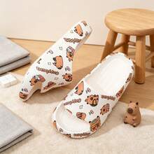 Kids' Comfortable Slippers, Anti-Slip Fashionable Cute Allover Print Cartoon Capybara Strap Slides, Lightweight & Breathable Sandals For Boys - White - View 6