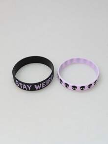2pcs/Set New Alien Drip Oil Silicone Bracelet, Unique Design, Couples Style, Dark Streetwear, Party Accessory, Great Gift - Black Lavender Purple - View 9